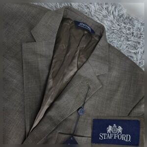 Stafford 11-PP590S 44L Brown‎ Sharkskin Gray 3 Button No Vent Suit Jacket Blazer